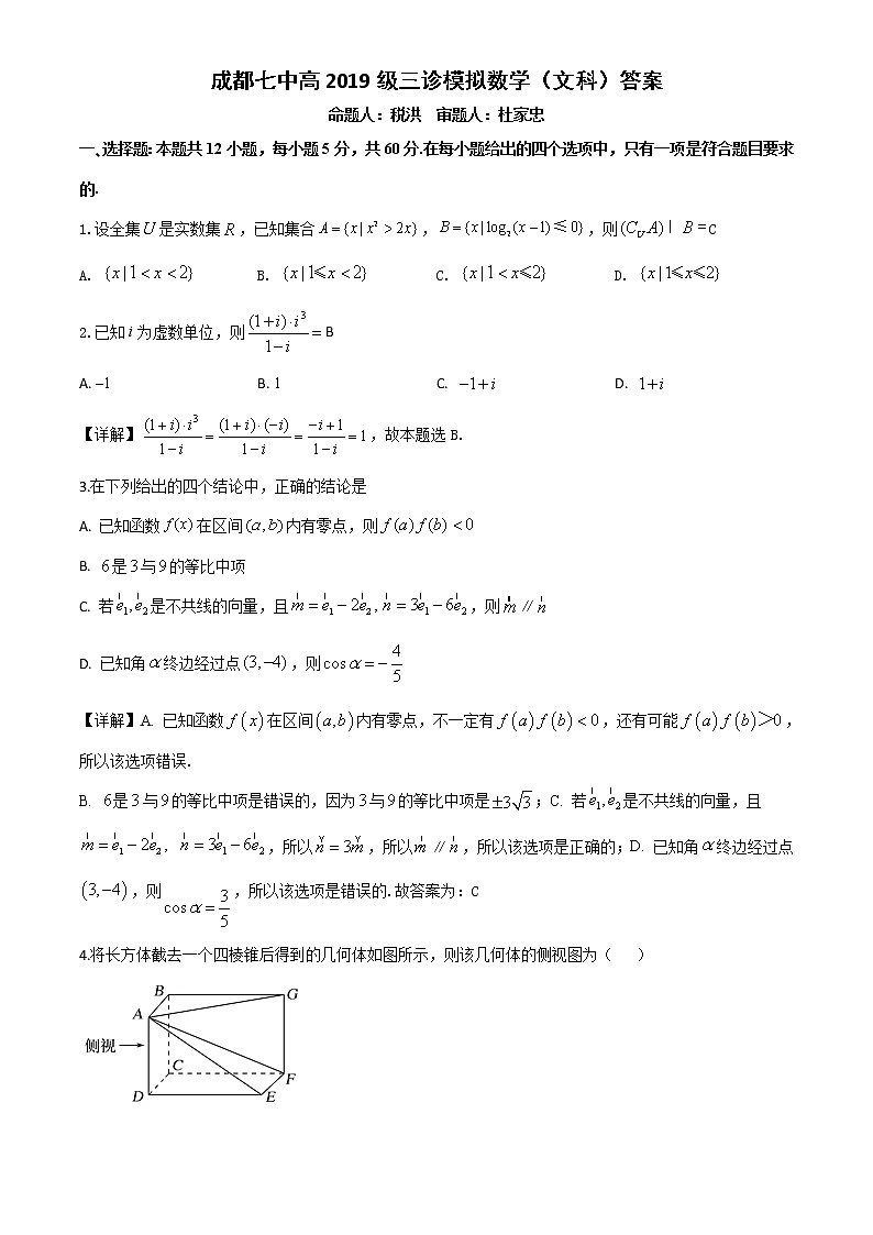 成都七中高2019级数学(文科)三诊模拟答案1第1页