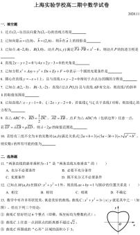 上海实验学校2020-2021学年高二上学期期中数学试卷（2020.11） PDF版含答案