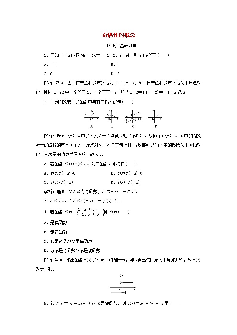 新人教A版高中数学必修第一册课时检测22奇偶性的概念含解析第1页