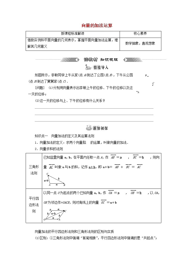 新人教A版高中数学必修第二册第六章平面向量及其应用2.1向量的加法运算学案01