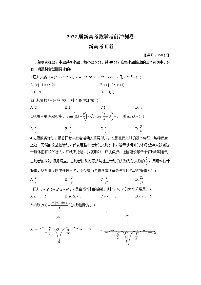 2022届新高考数学考前冲刺卷 新高考Ⅱ卷第1页