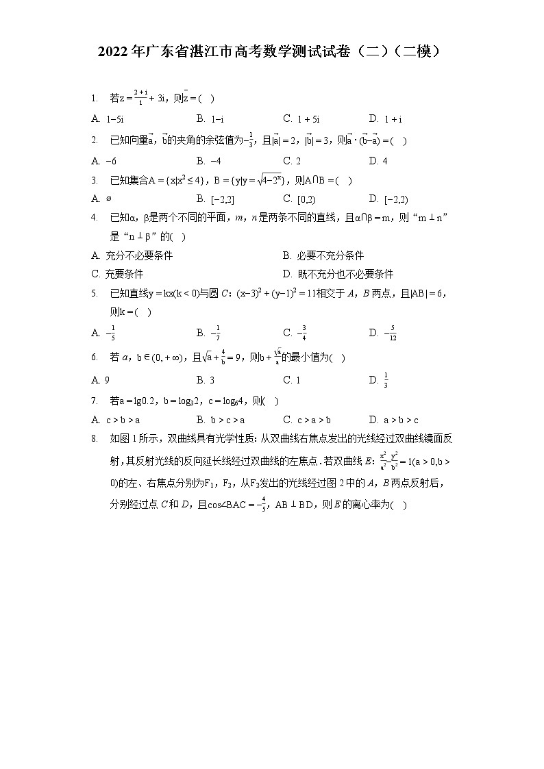 2022年广东省湛江市高考数学测试试卷（二）（二模）（含答案解析）01