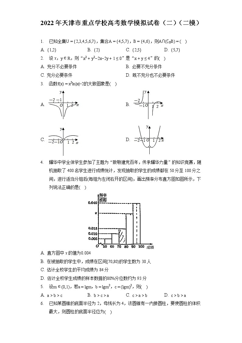 2022年天津市重点学校高考数学模拟试卷（二）（二模）（含答案解析）第1页