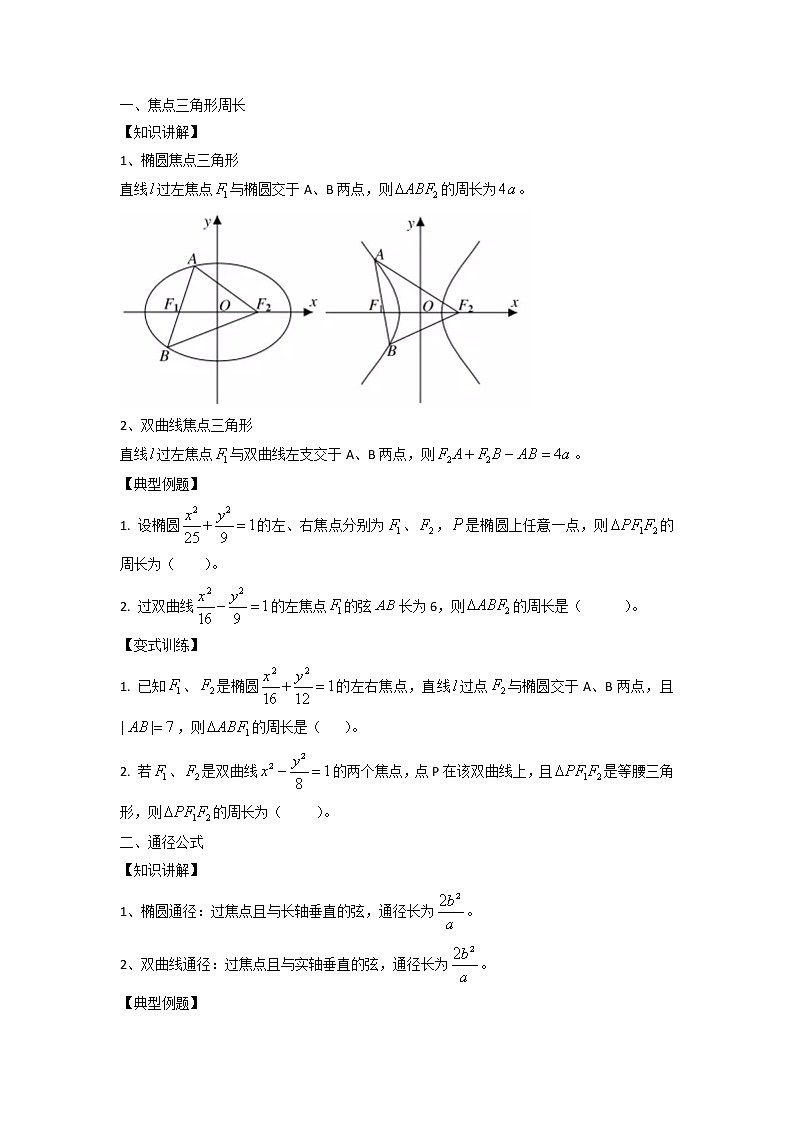 圆锥曲线二级结论（1）讲义-2022届山东省高考数学二轮复习学案01
