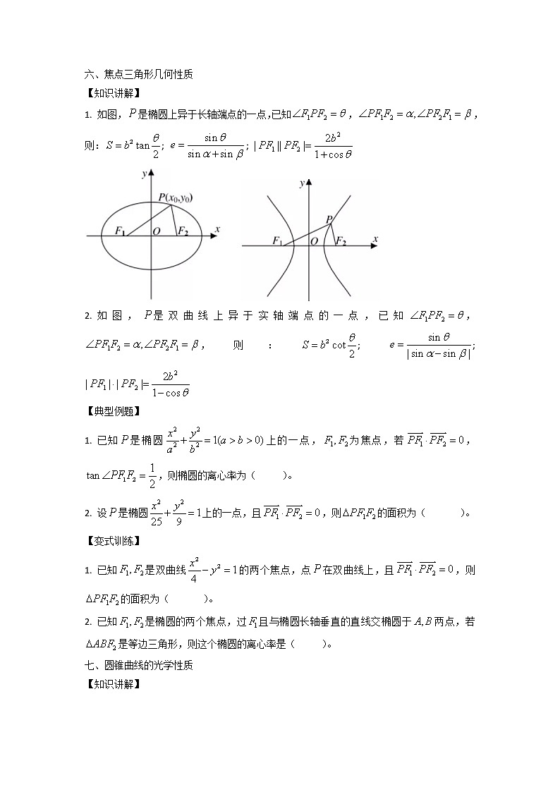 圆锥曲线二级结论（3）讲义-2022届山东省高考数学二轮复习学案01