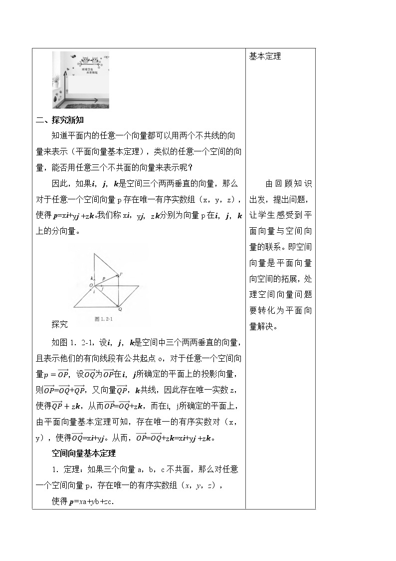 人教版A版（2019）课标高中数学选择性必修一1.2空间向量的基本定理  教案02