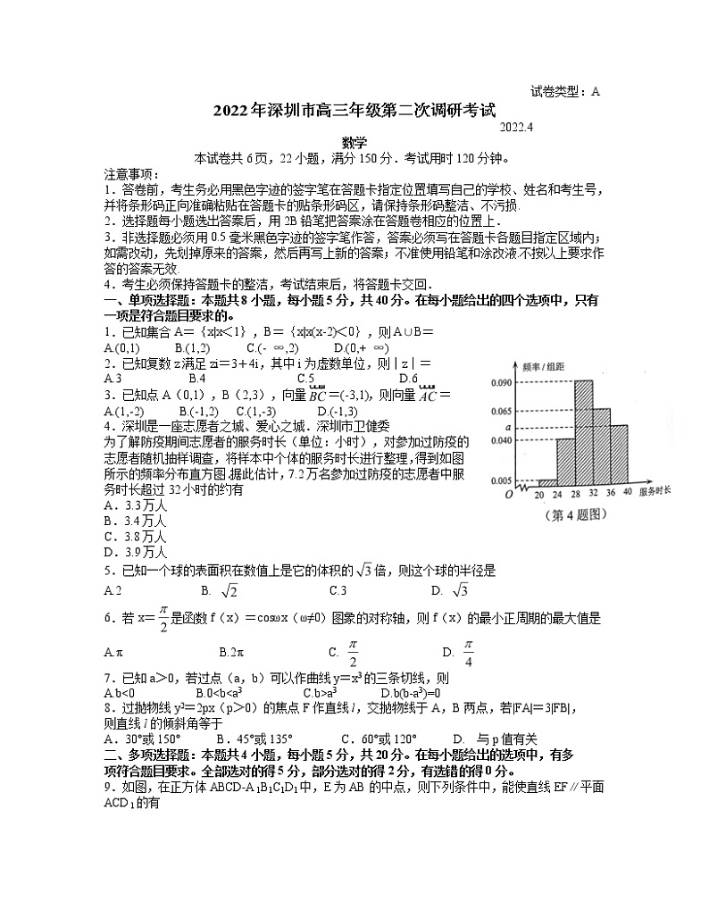 2022届广东省深圳市高三第二次调研考试数学试题 word01