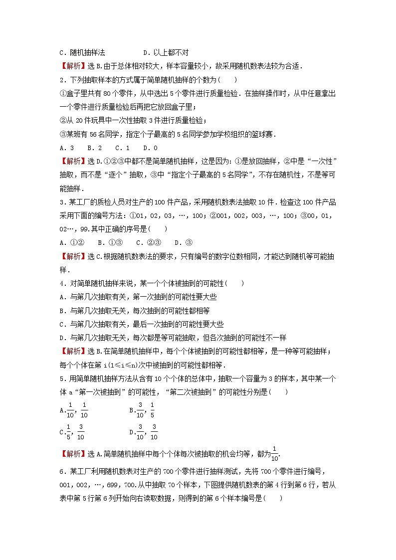 苏教版高中数学必修第二册第14章统计2.1简单随机抽样学案第3页