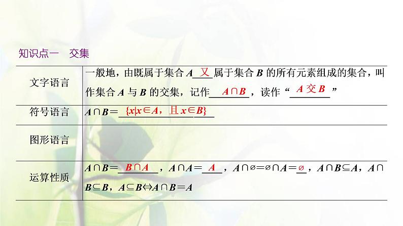 北师大版高中数学必修第一册第一章预备知识1.3第1课时交集与并集课件06