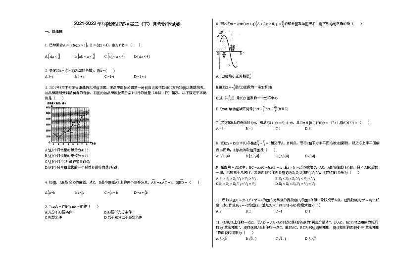 2021-2022学年陇南市某校高三（下）月考数学试卷第1页