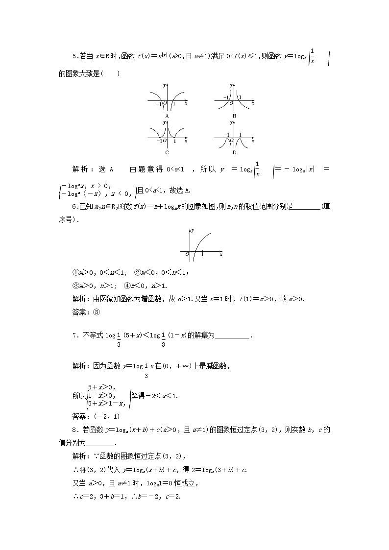 北师大版高中数学必修第一册课时检测30对数函数的图象和性质含解析02