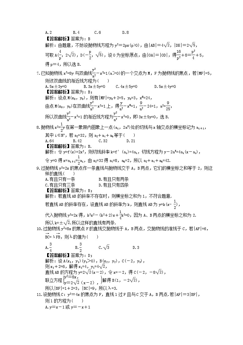2023年高考数学(文数)一轮复习创新思维课时练8.7《抛物线》(教师版) 第2页