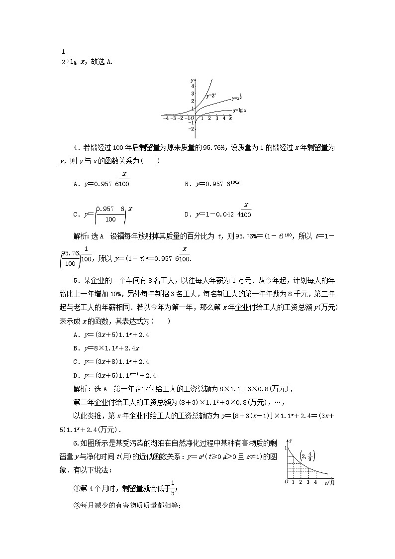 北师大版高中数学必修第一册课时检测32指数函数幂函数对数函数增长的比较含解析02