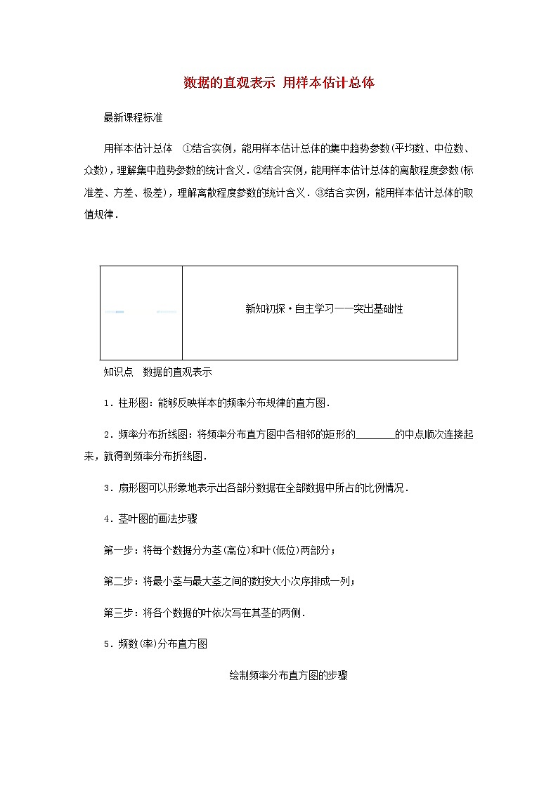 新人教B版高中数学必修第二册第五章统计与概率1.3_4数据的直观表示用样本估计总体学案第1页