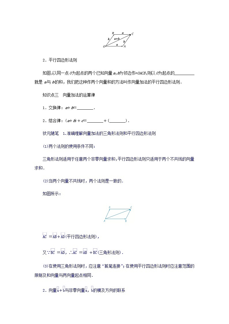 新人教B版高中数学必修第二册第六章平面向量初步1.2向量的加法学案02