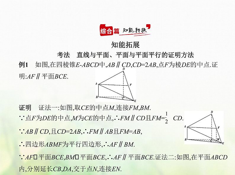 新人教A版高考数学二轮复习专题八立体几何3直线平面平行的判定与性质综合篇课件05