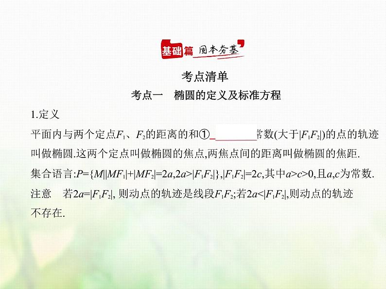 新人教A版高考数学二轮复习专题九平面解析几何3椭圆综合篇课件第1页