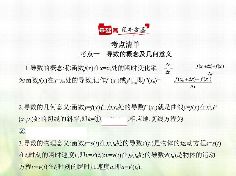 新人教A版高考数学二轮复习专题四导数及其应用1导数的概念及运算综合篇课件第1页
