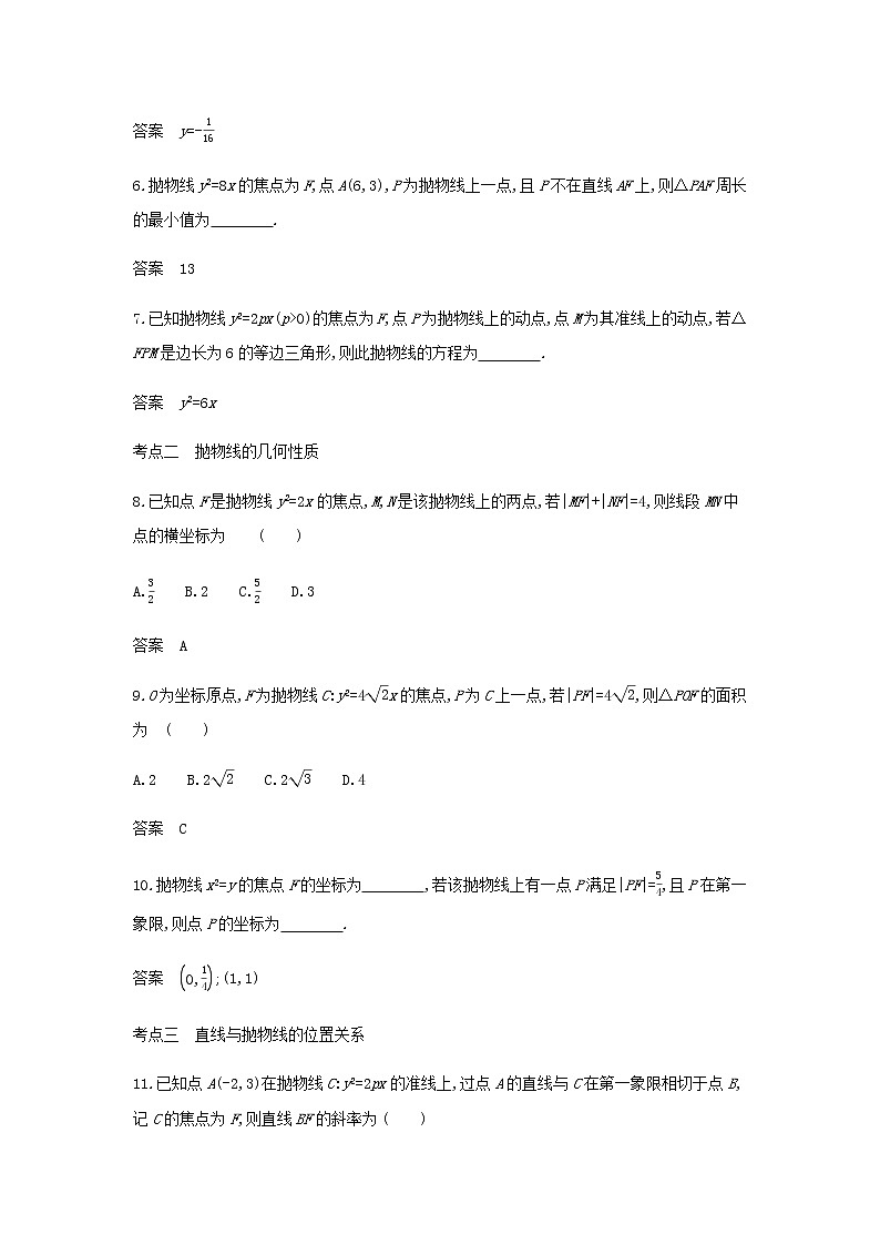 新人教A版高考数学二轮复习专题九平面解析几何5抛物线综合集训含解析第2页