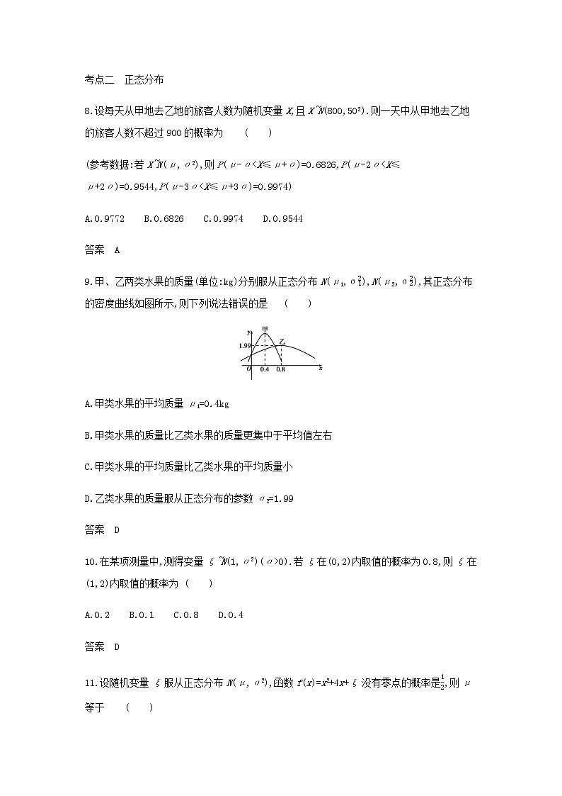 新人教A版高考数学二轮复习专题十一概率与统计3条件概率二项分布及正态分布综合集训含解析第3页