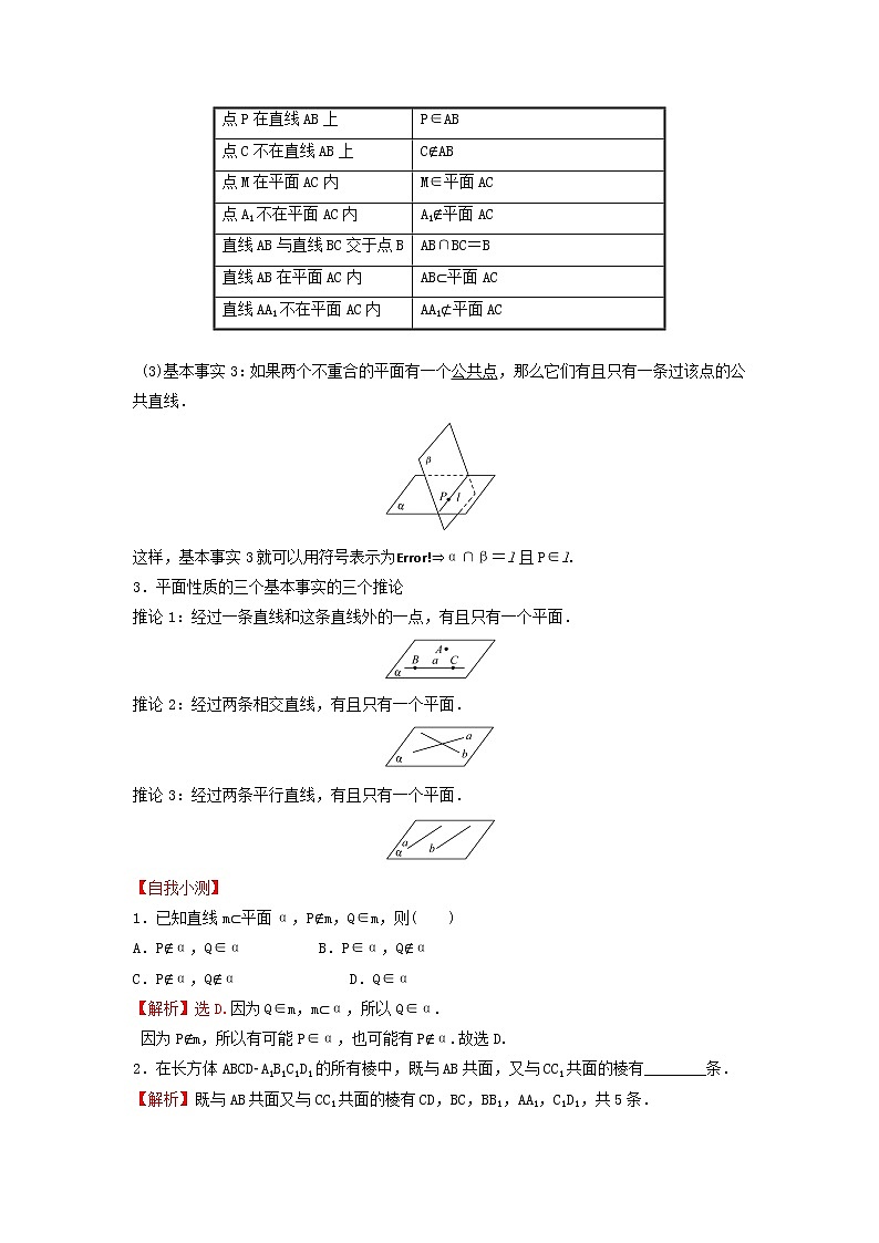 苏教版高中数学必修第二册第13章立体几何初步2.1平面的基本性质训练含答案第2页