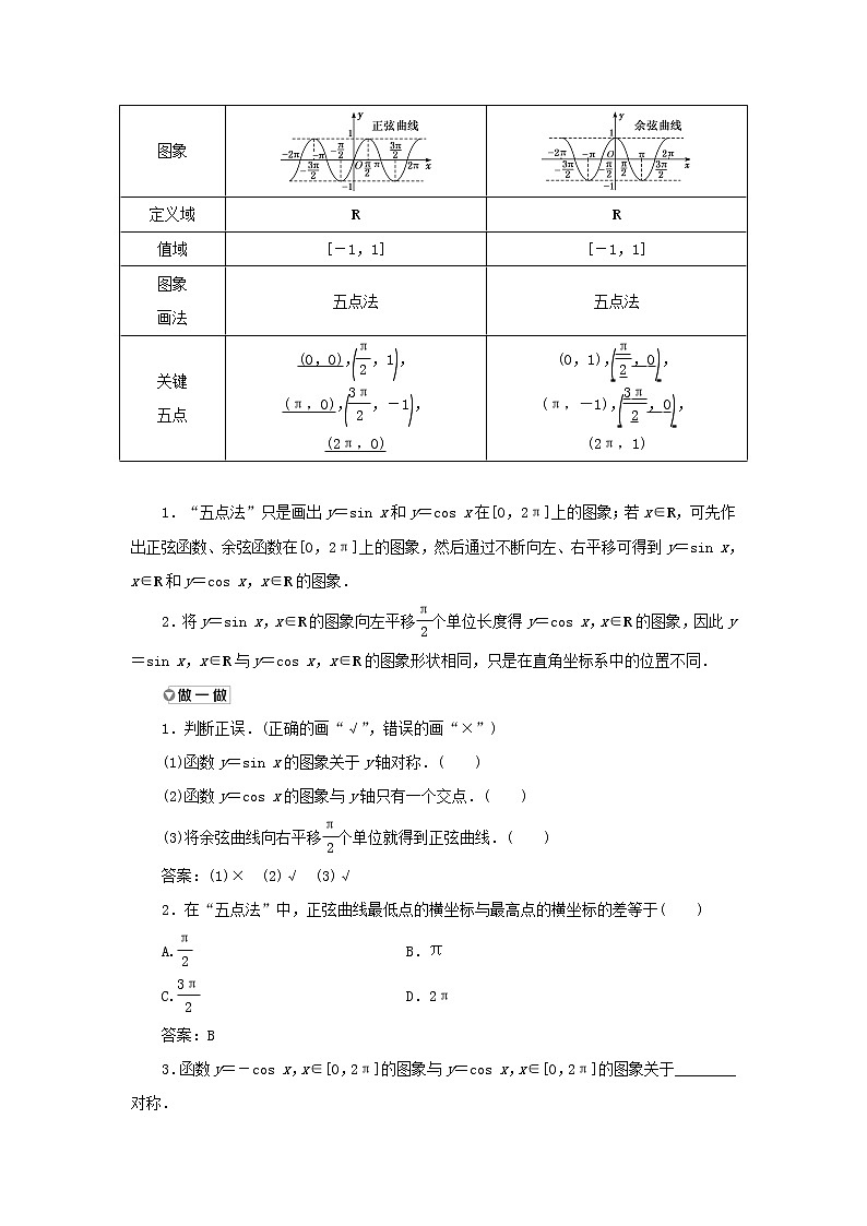 湘教版高中数学必修第一册第五章三角函数3.1第一课时正弦函数余弦函数的图象学案第2页