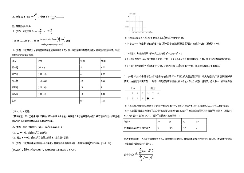 2021甘肃省会宁县一中高一下学期期中考试数学试题含答案第2页