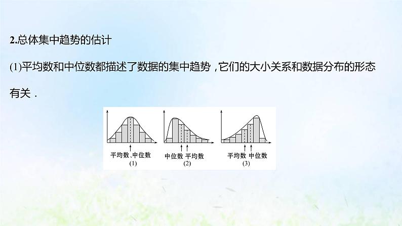 新人教A版高中数学必修第二册第九章统计2.3总体集中趋势的估计2.4总体离散程度的估计课件1第7页