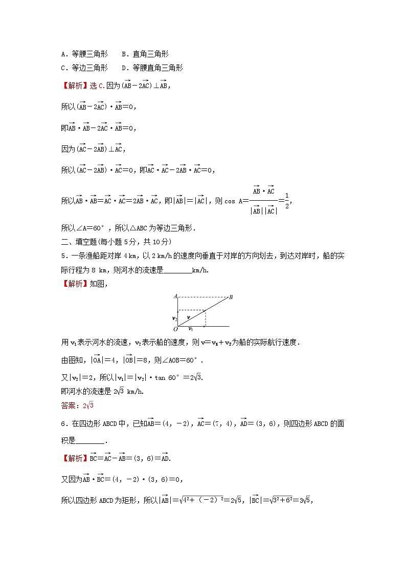 新人教A版高中数学必修第二册第六章平面向量及其应用4.1平面几何中的向量方法4.2向量在物理中的应用举例练习含解析02