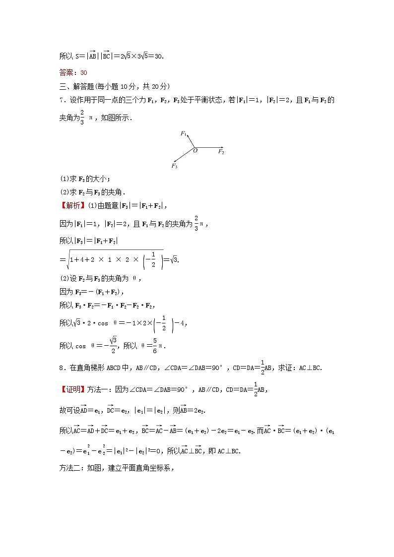 新人教A版高中数学必修第二册第六章平面向量及其应用4.1平面几何中的向量方法4.2向量在物理中的应用举例练习含解析03