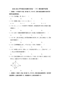 2020-2021学年浙江省嘉兴市高一（下）期末数学试卷