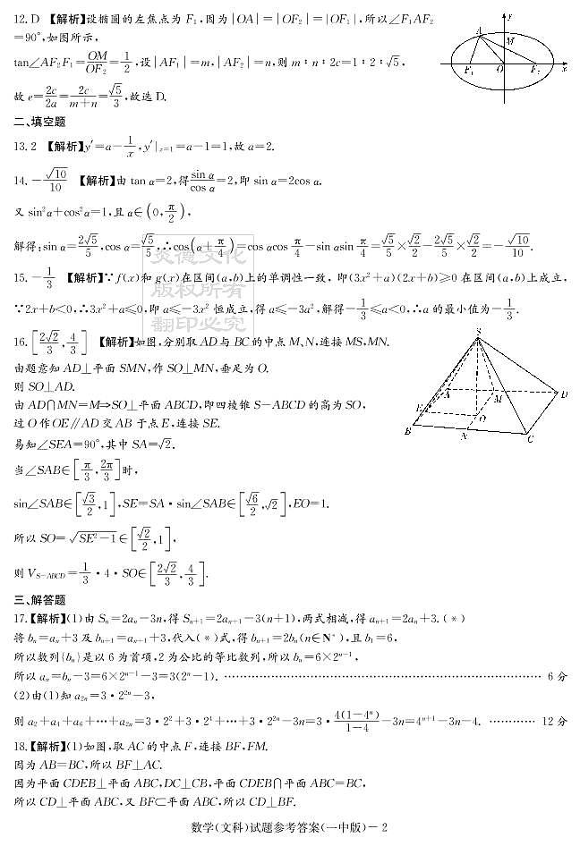 2020届长沙市一中高三第6次月考试卷-文数答案第2页