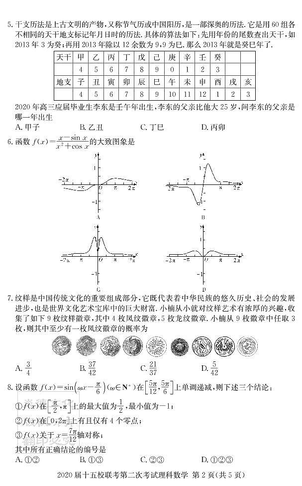 2020届长郡中学高三第一到十次月考试卷及参考答案-理数02