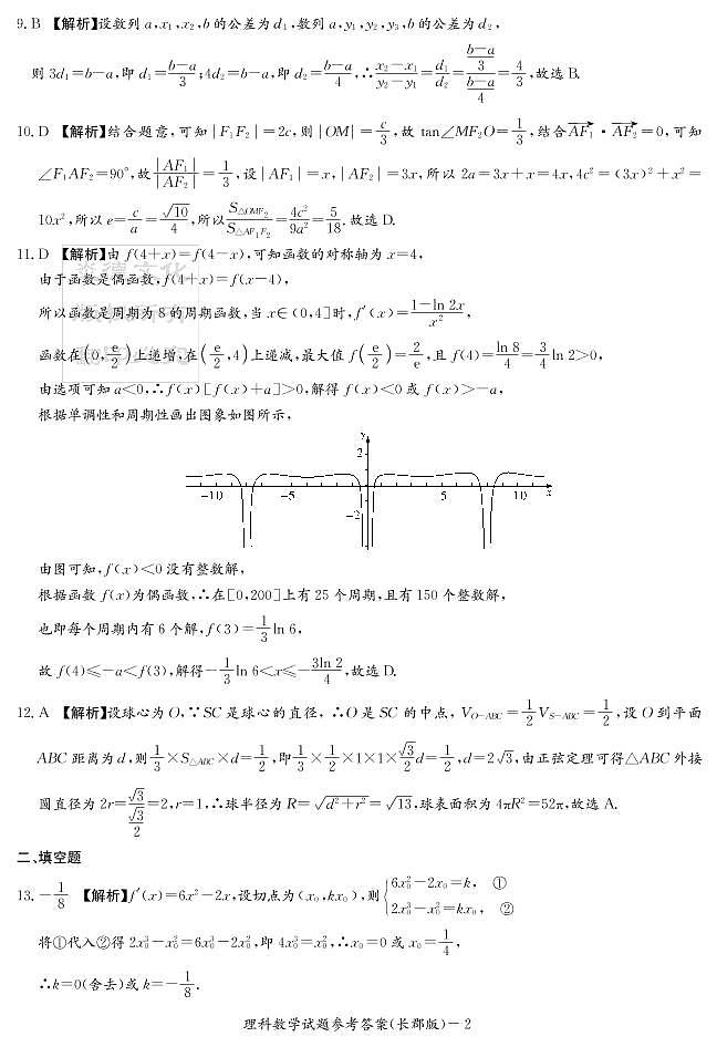2020届长郡中学高三第一到十次月考试卷及参考答案-理数02