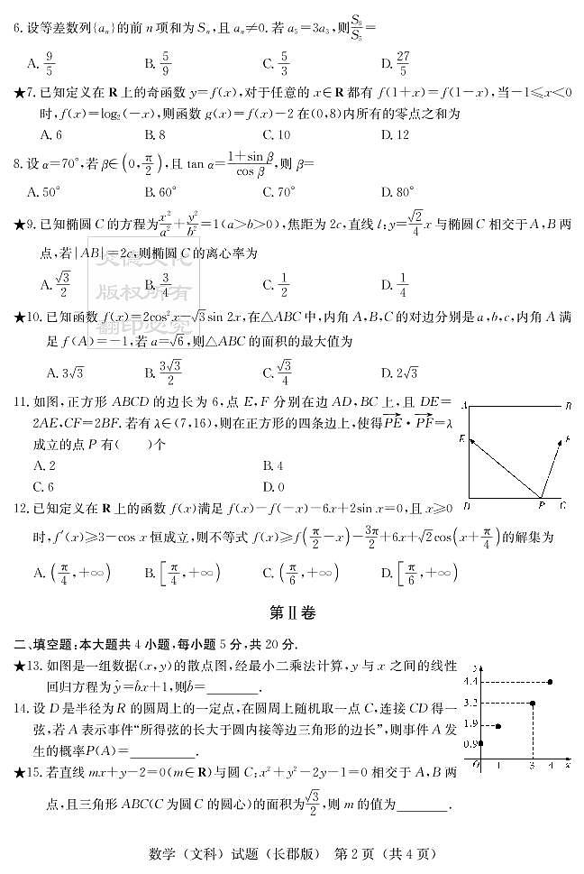 2020届长郡中学高三第6次月考试卷-文数试卷第2页