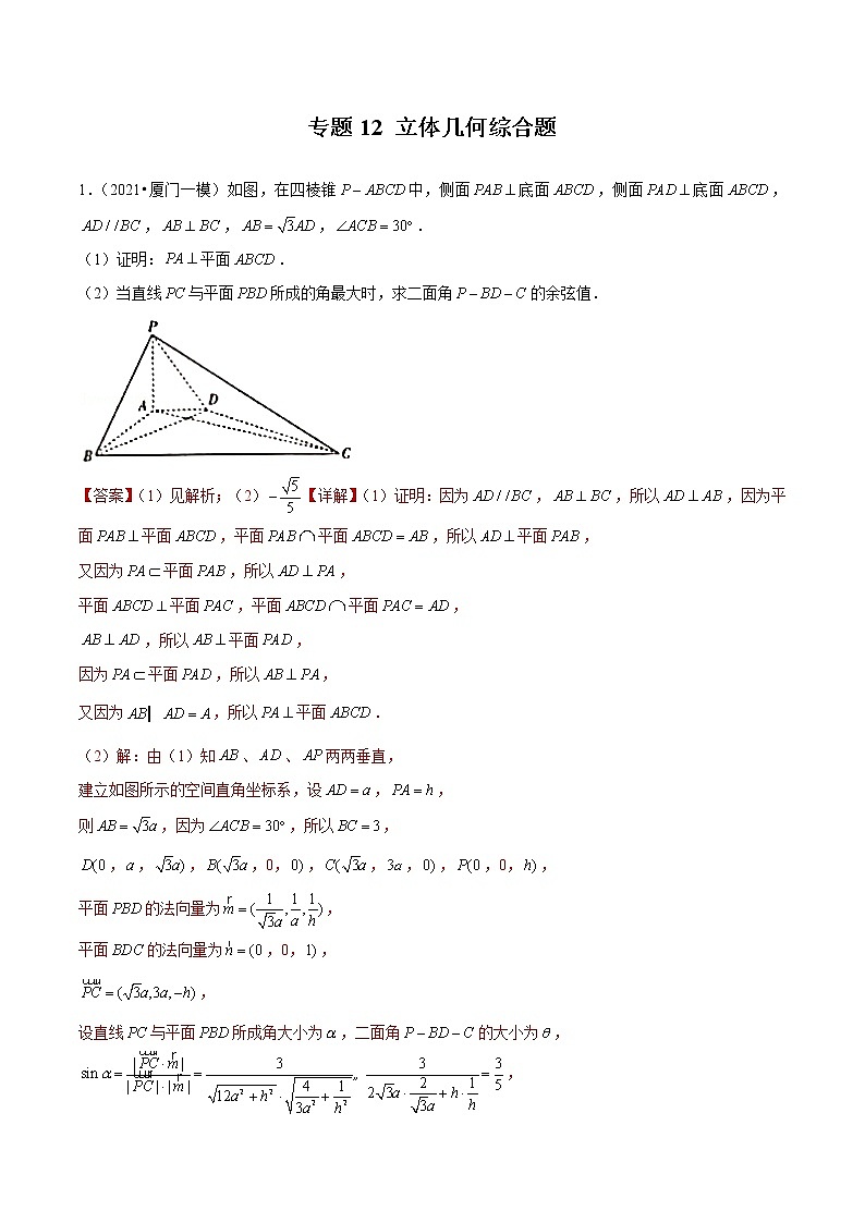 专题12 立体几何综合题（解析版）第1页