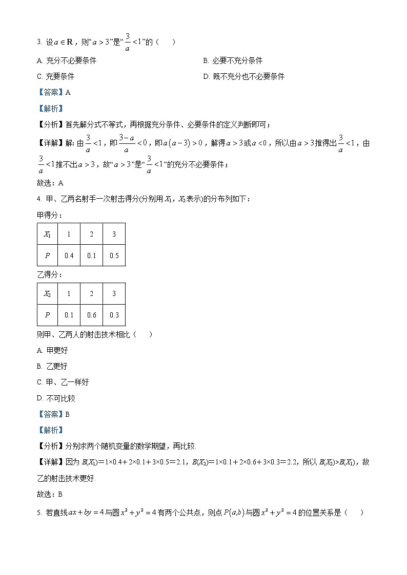2021-2022学年云南省保山市昌宁县高二下学期期中数学试题含解析02