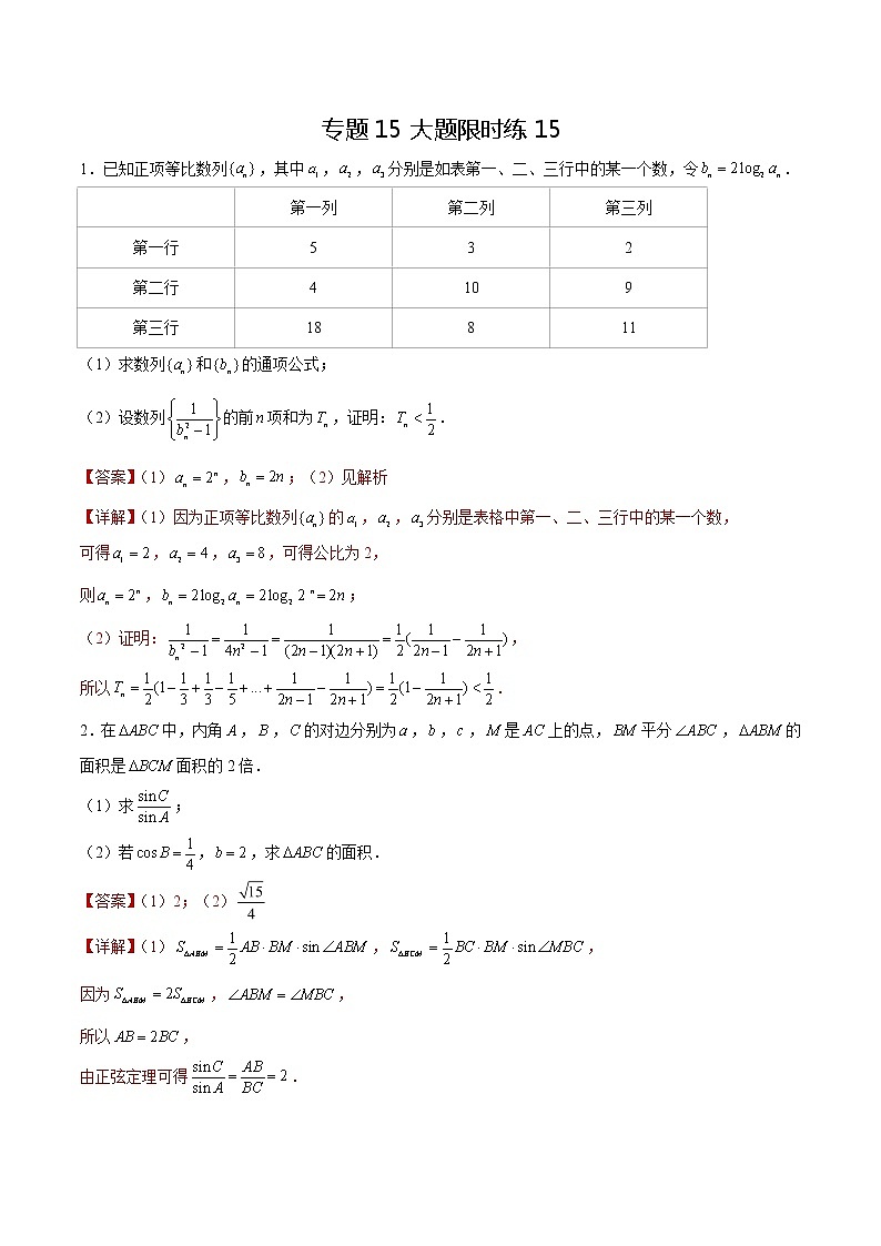 专题15 【大题限时练15】-备战2022年山东高考数学满分限时题集（解析版）第1页