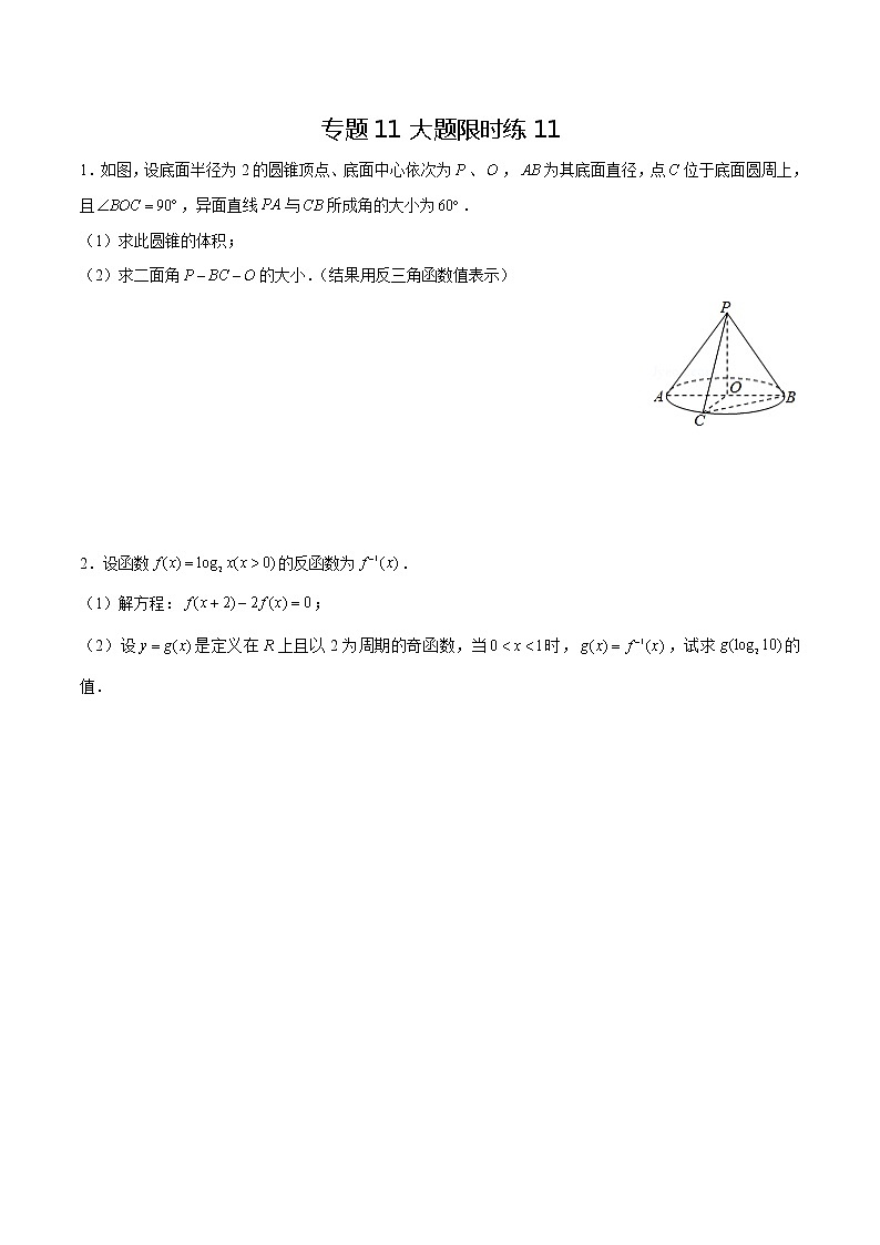 专题11 【大题限时练11】-备战2022年上海高考数学满分限时题集（原卷版）第1页