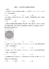 专题11 立体几何之外接球与内切球-备战2022年新高考数学必考点提分精练（新高考地区专用）