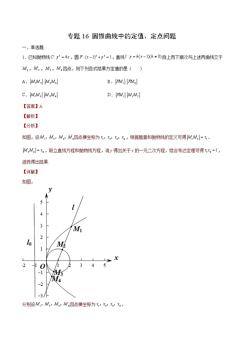专题16 圆锥曲线中的定值、定点问题-备战2022年新高考数学必考点提分精练（新高考地区专用）01