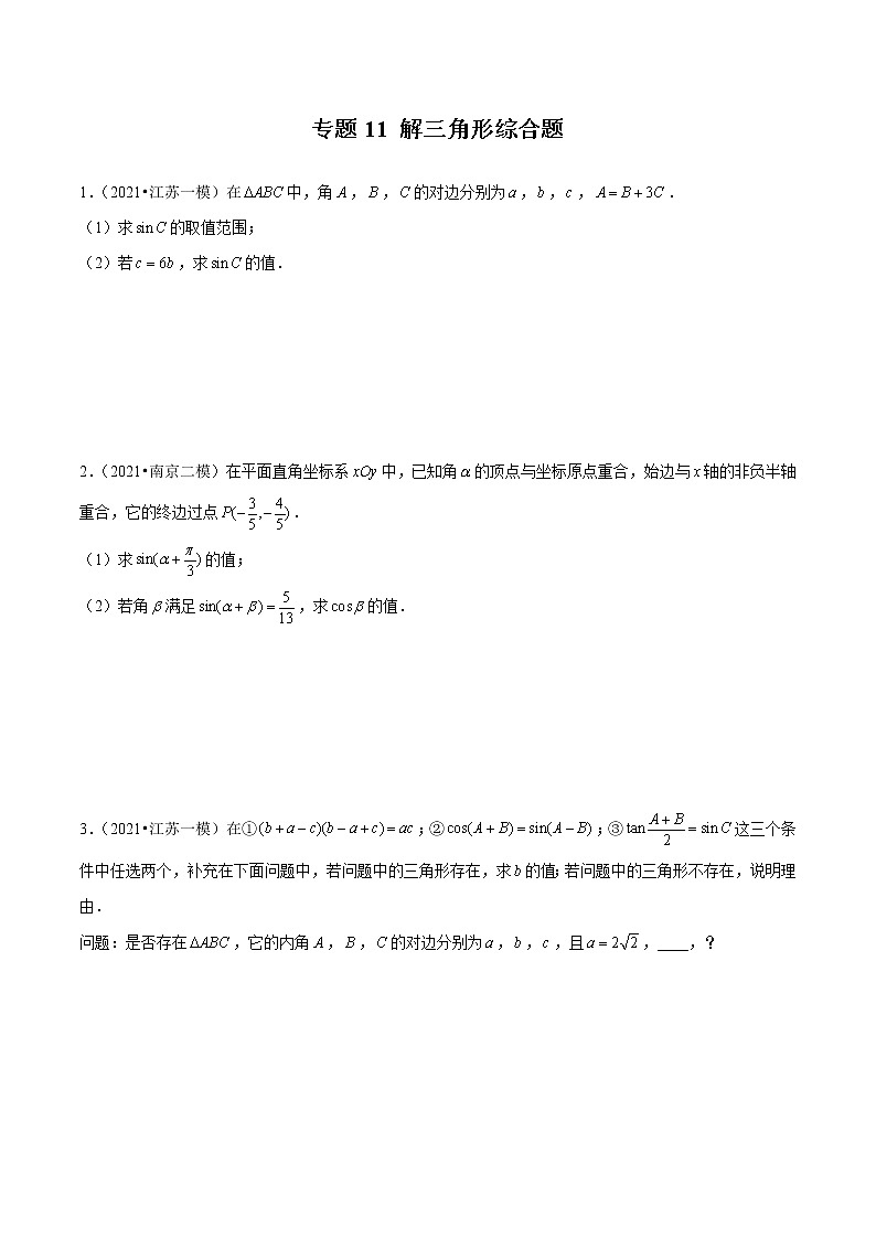 专题11 解三角形综合题（原卷版）第1页