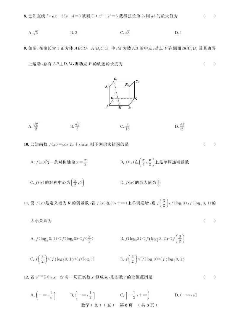 普通高等学校招生全国统一考试仿真卷（五）文科数学第3页
