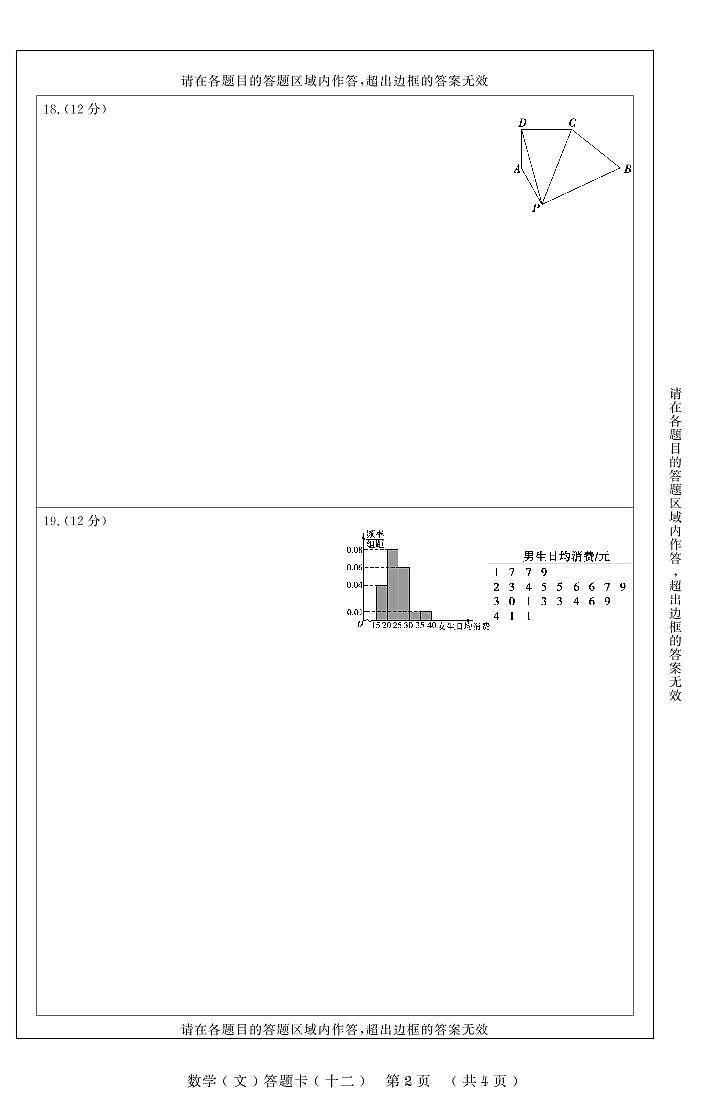普通高等学校招生全国统一考试仿真卷（十二）文科数学 答题卡第2页