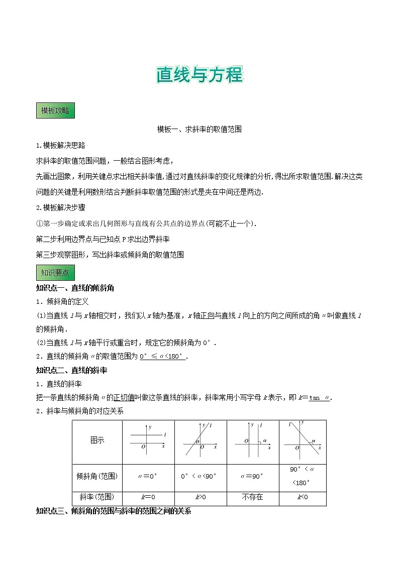 模板10 直线与方程 (解析版)第1页