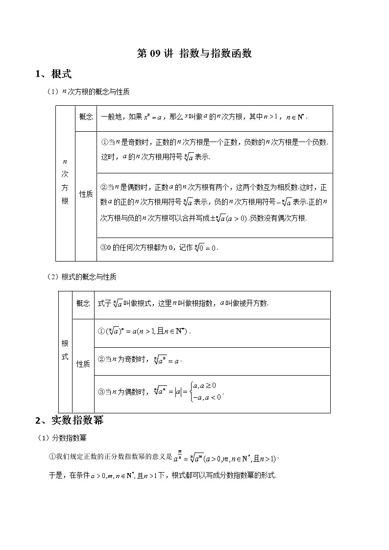 第09讲 指数与指数函数-【高考艺术生专用】2022年高考数学一轮复习讲义（解析版）（基础版，全国通用版）第1页