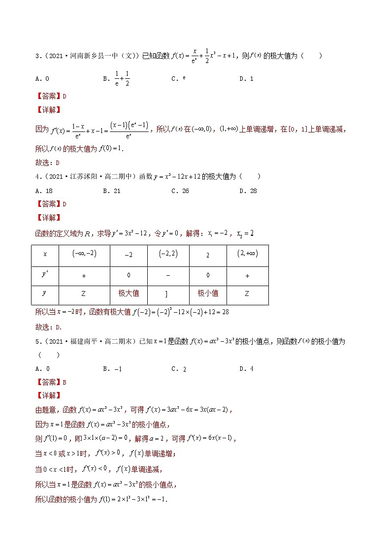 第15讲 导数的应用（导数与函数的极值，最值）-【高考艺术生专用】2022年高考数学一轮复习讲义（基础版，全国通用版）03
