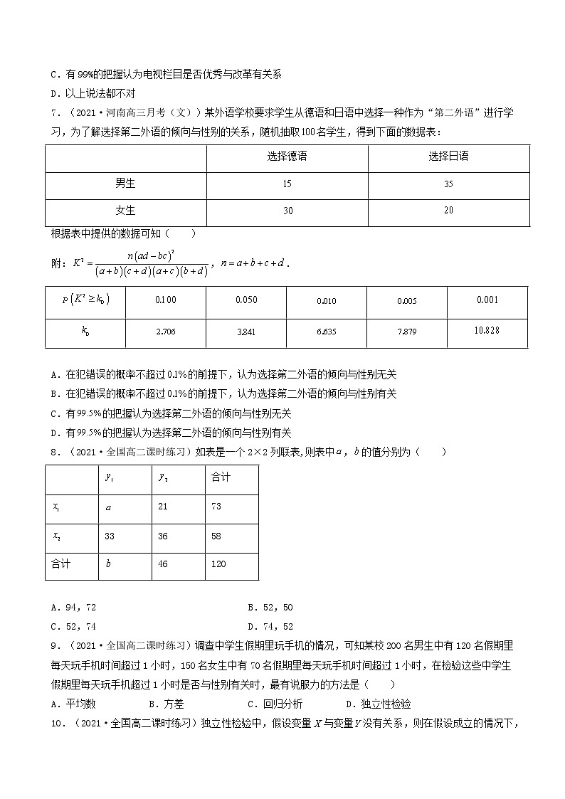第41-43讲 统计案例-【高考艺术生专用】2022年高考数学一轮复习讲义（基础版，全国通用版）03