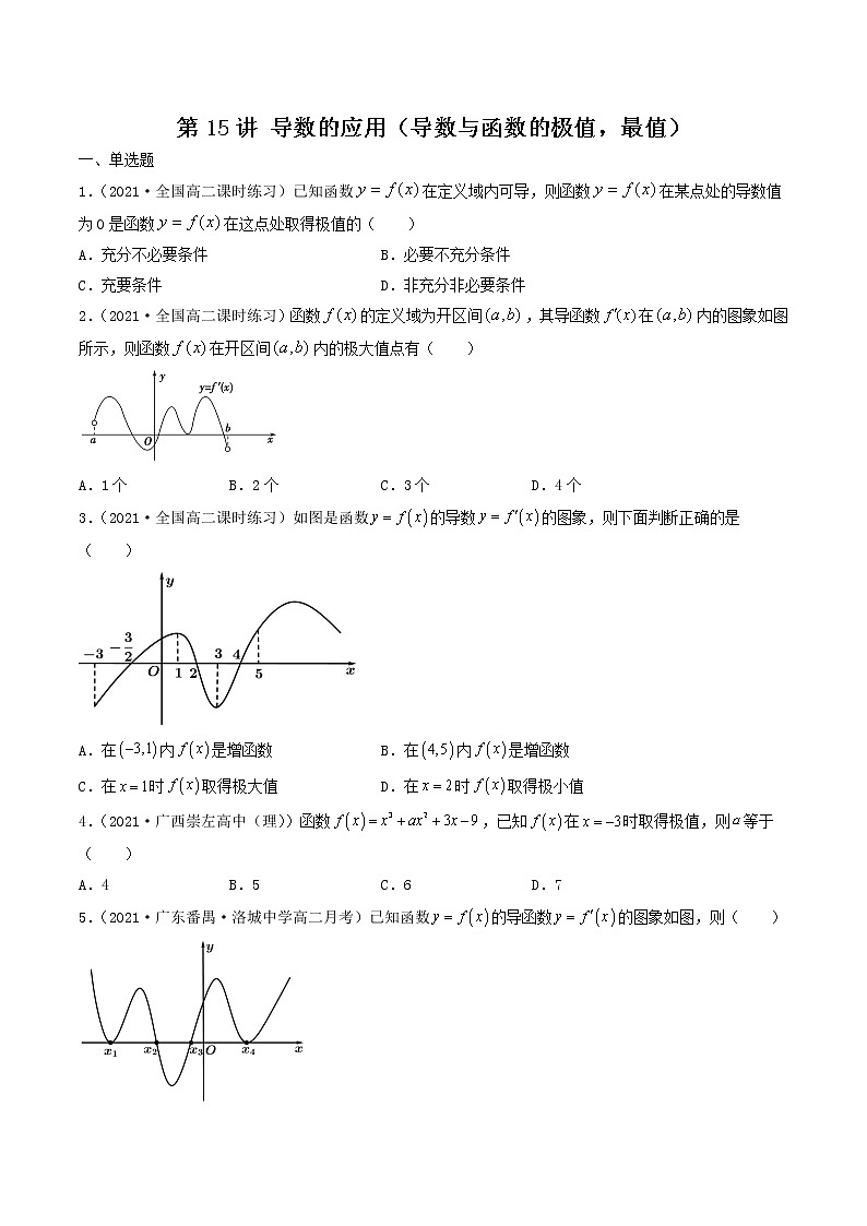 第15讲 导数的应用（导数与函数的极值，最值）（原卷版）-【高考艺术生专用】2022年高考数学一轮复习特训特练（基础版，全国通用版）第1页