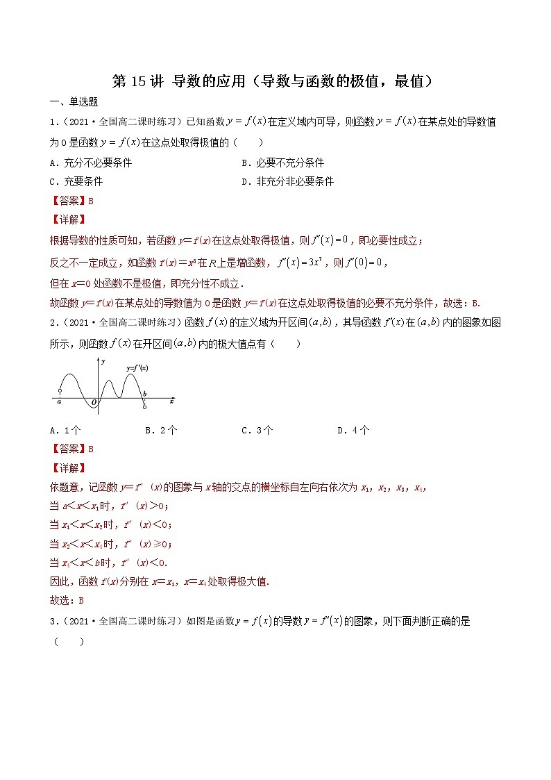 第15讲 导数的应用（导数与函数的极值，最值）（解析版）-【高考艺术生专用】2022年高考数学一轮复习特训特练（基础版，全国通用版）第1页